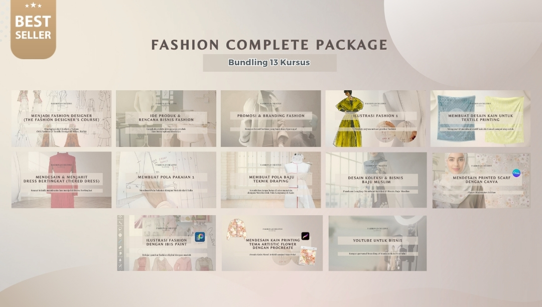 Bundling 13 Kursus (Fashion Complete Package) + BONUS PDF, Materi Diadaptasi dari Kuliah Master of Arts di Milan, Italia